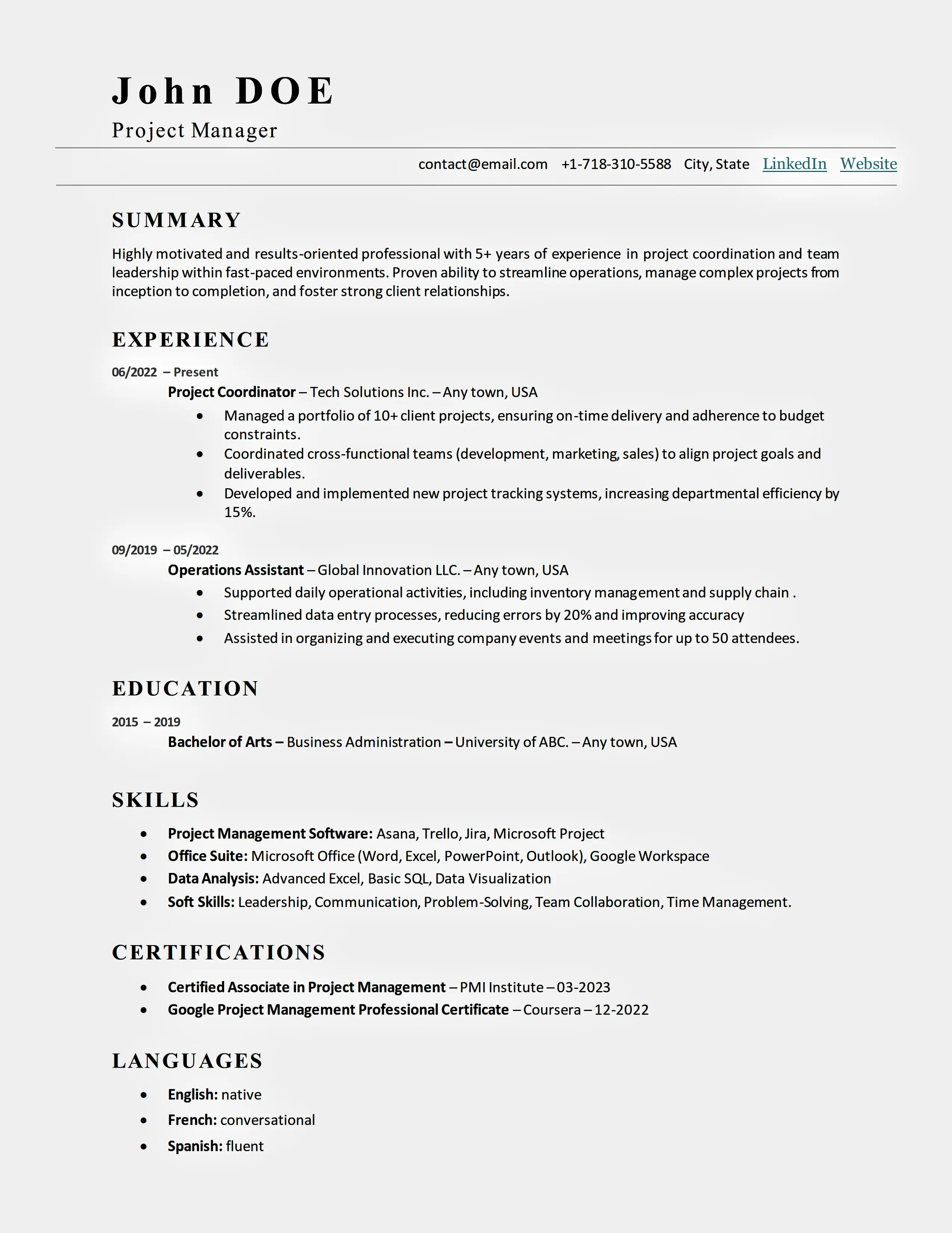 Professional, well structured and ATS-friendly resume