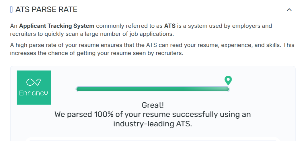 100% ATS parse rate on EnhanCV