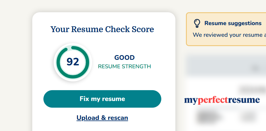Excellent ATS score on myperfectresume